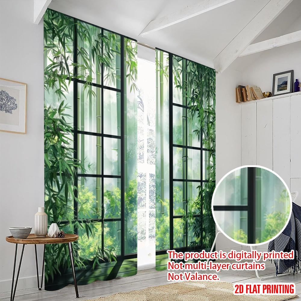 2pcs,2D Plane Printing Creative Curtains Bamboo Serenity(1) Polyester Fabric (without Rod) Art Deco Festive Use for Living Room,