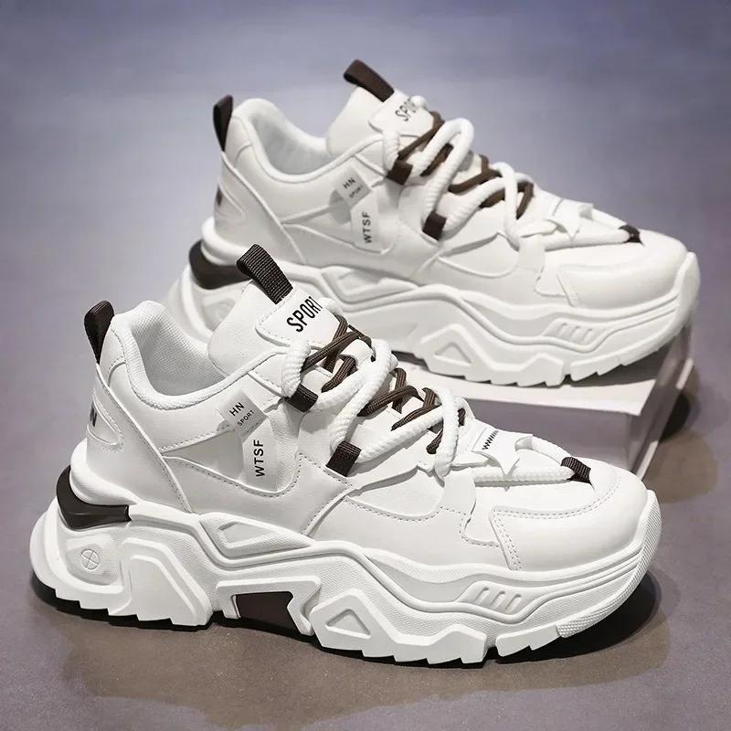 Men's Sneakers Thick Sole Height Increasing Breathable Casual Shoe for Men Trendy Thick Lace Vulcanized Shoes Male Hiking Shoes