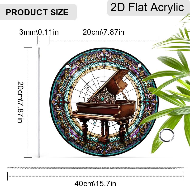 Acrylic Ornate Grand Piano Suncatcher, Stained Glass Effect Window Hanging Ornament for Music Lover Gifts