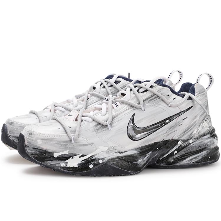 Nike Air Monarch 4 Cushioning Slip Resistant Abrasion Resistant Low Top Chunky Sneakers Unisex Gray White 415445-102(Team130-VAM)