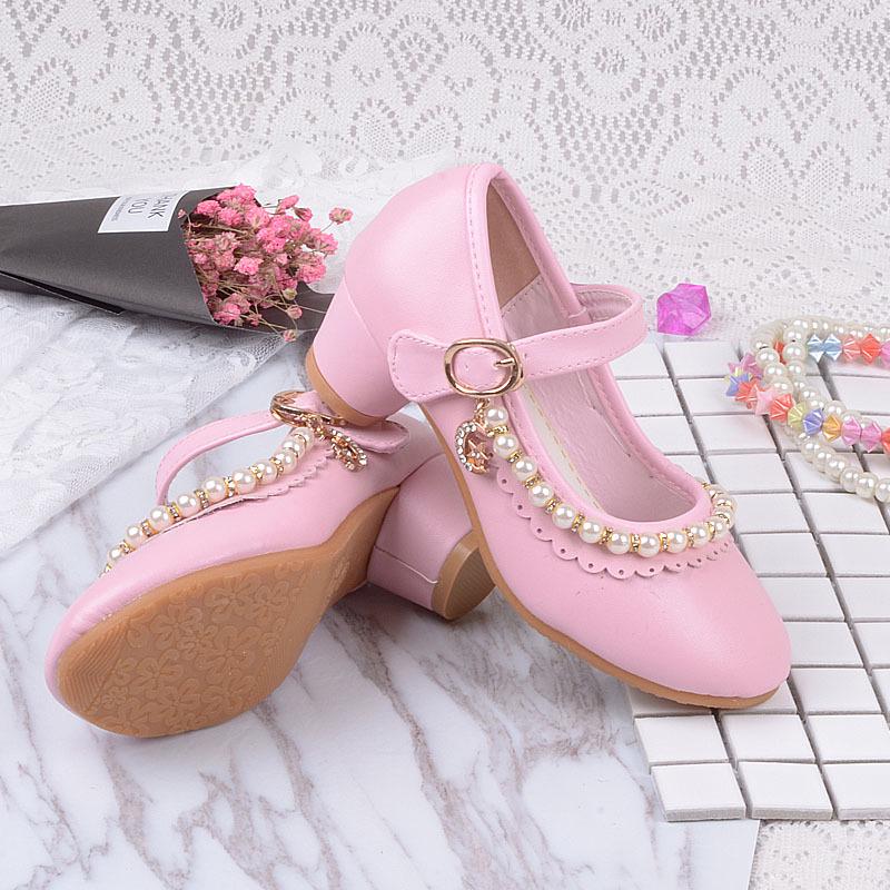 Fashion Princess Kids High Heels Shoes Kids Dress Party Leather Shoes Baby Girls Children's White Shoes Enfants Wedding for Girl Gift