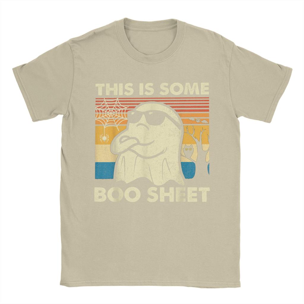 Vintage This is Some Boo Sheet Ghost Retro Funny Halloween T-Shirts Men Round Neck Cotton T Shirts  Short Sleeve Tees Clothing