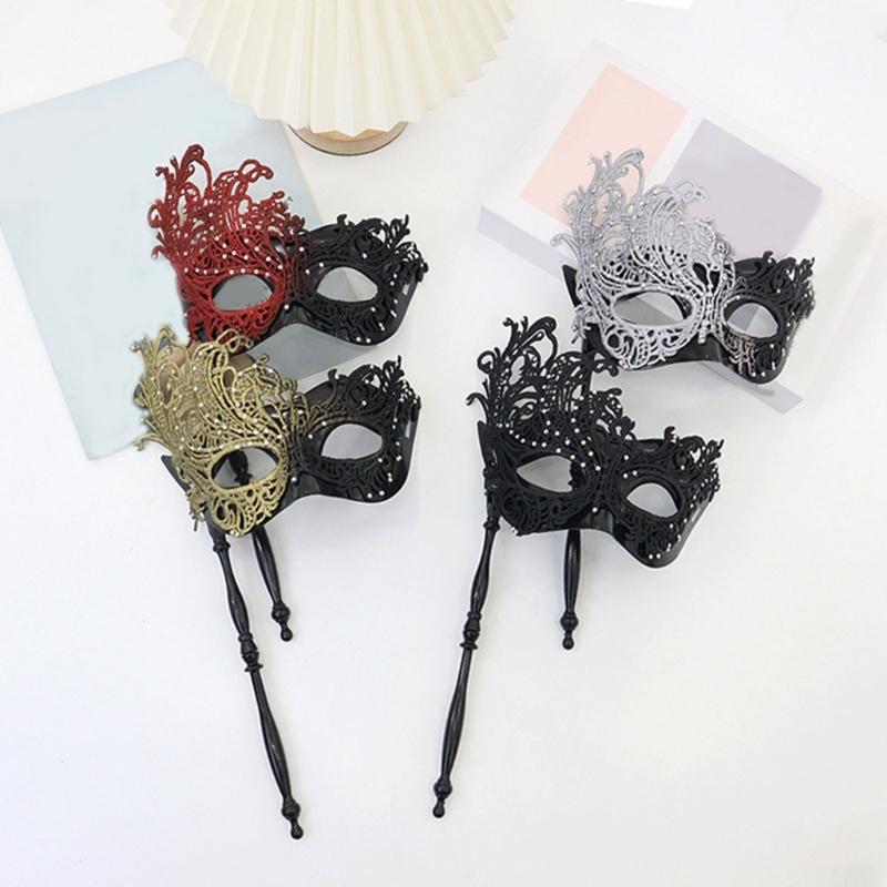Masque de Mascarade pour Femmes avec Bâton Amovible Masque de Mardi Gras Masque de Fête Vénitien Accessoire de Costume Cosplay Halloween