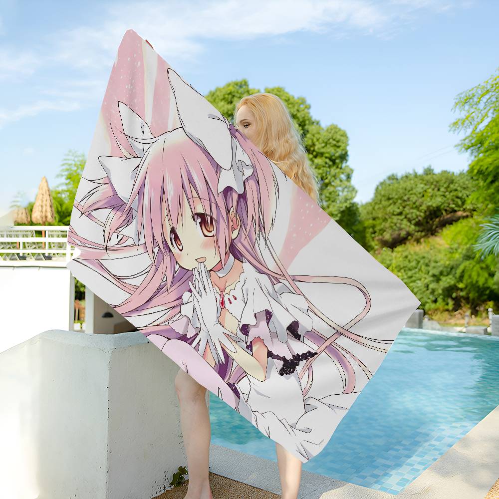 Anime Puella Magi Madoka Magica Microfiber Blanket Quick Drying Beach Oversized Printing Super Absorbent Pool Towel Blanket