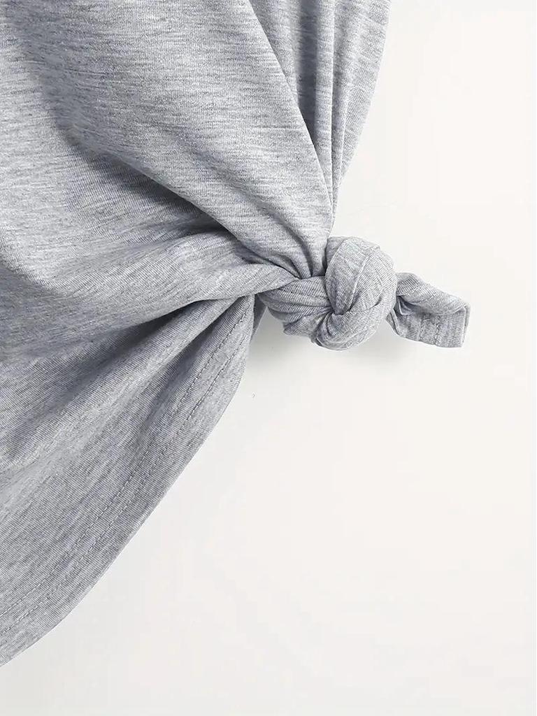 Light Grey Women's Short-Sleeved European and American Style Top with Picture