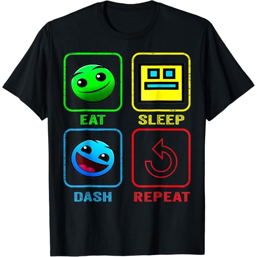 YYUUYUU Ешь Спи Даш Повторяй Видеоигра Геометрия Геймер Детская Футболка S разноцветный
