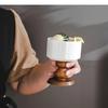 2Pcs Delicate Wood Dessert Bowls Retro Tall Candlestick Stand Vintage Ceramic Goblets  Restaurant