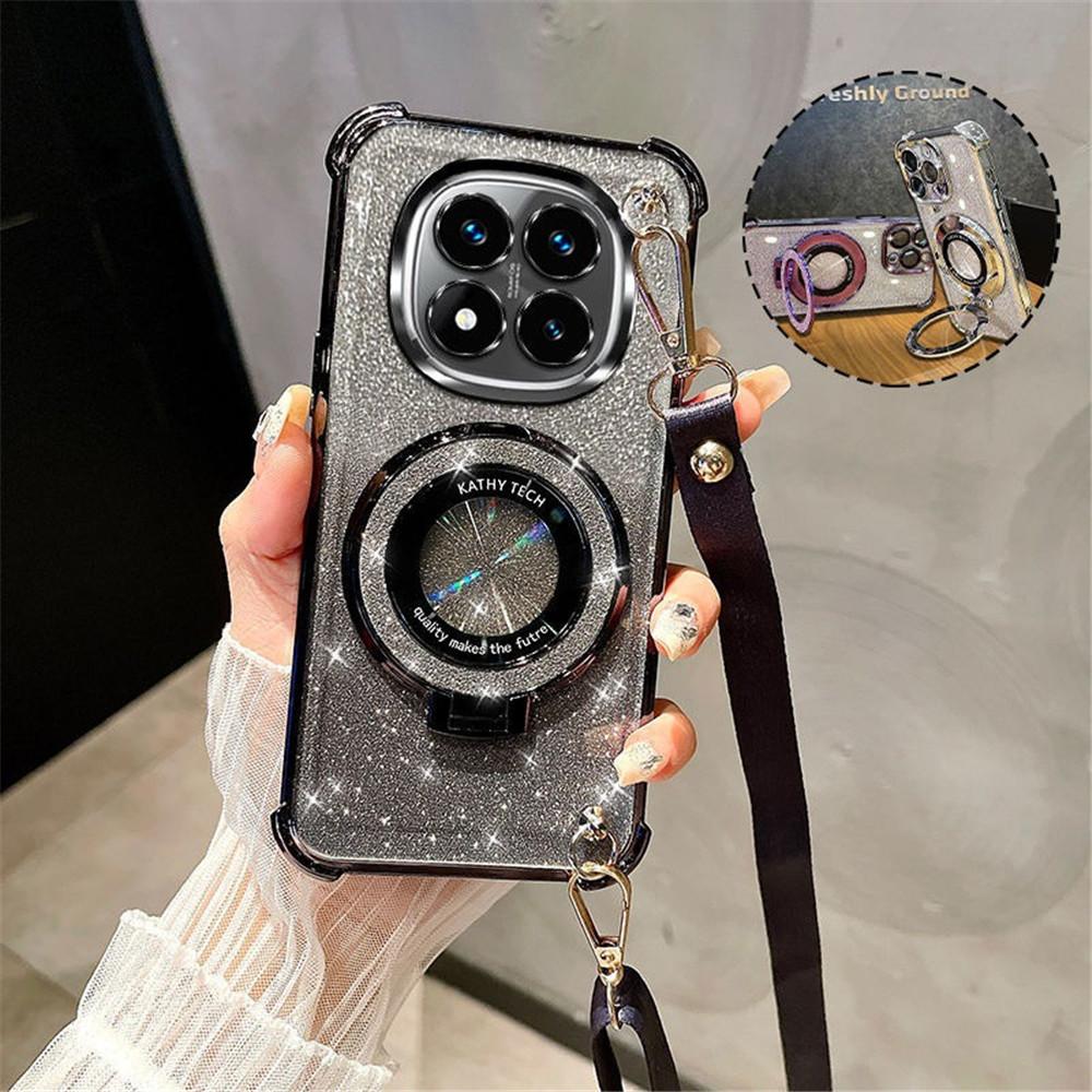 

Чехол-подставка с блестками и шнурком через плечо для Xiaomi Redmi 14C Note 14 15 Pro Plus 15 15C 14S 4G 5G с гальваническим покрытием, противоударный Redmi 15C 4G (171)