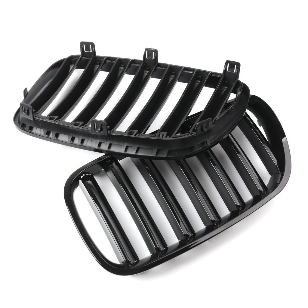 1Pair Gloss Black Front Bumper Grille For BMW E83 X3 LCI Facelift 2007-2010