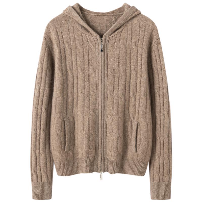 Autumn/Winter 2026 Women's Cashmere Cardigan - Seven-Gauge Cable Knit, Thick & Warm Base Layer Outerwear