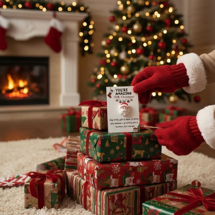 Liten Kramficka Jul Liten Helgstämning Prydnad Tomte Kram Med Värmande Kort För Festgåvor