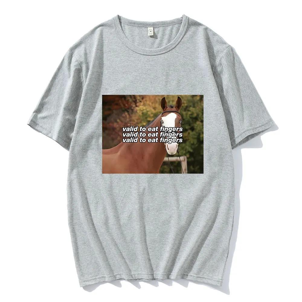 Oversized Red Short-Sleeve T-Shirt Featuring "Valid To Eat Fingers" Horse Meme Graphic Print