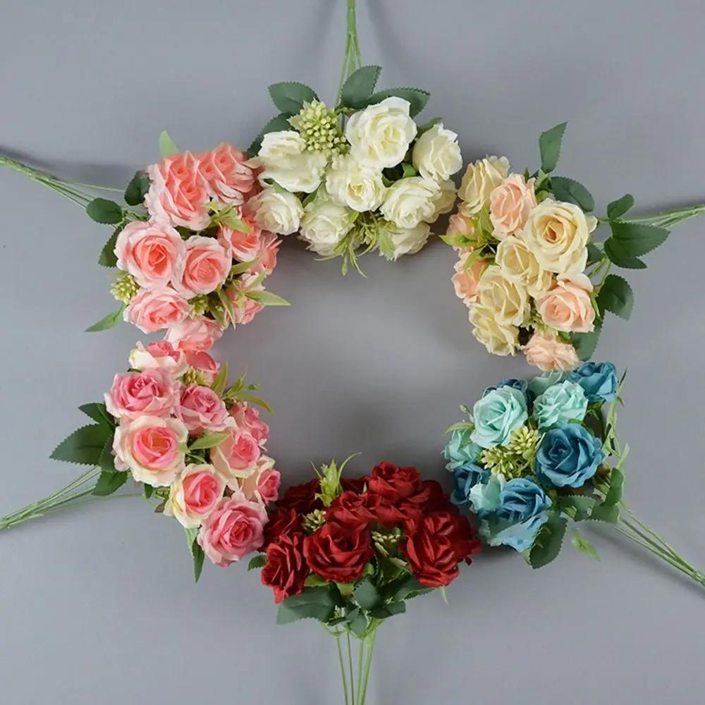 10 Heads Artificial Rose Bouquet Silk 31cm Western-Style Floral Decor 6 Colors Artificial Flowers Wedding Decoration Flowers