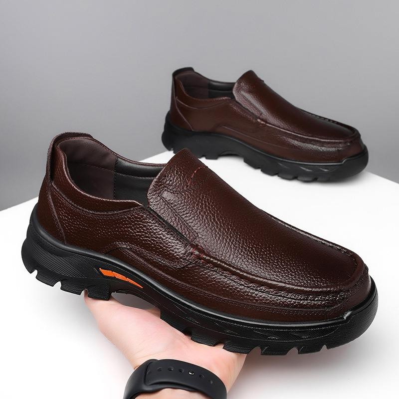 Fashion Retro Cow Leather Loafers for Men Spring Autumn Soft-soled Men's Platform Dress Shoes Fashion Casual Male Driving Shoes