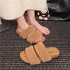 Muffin Thick Bottom One-word Fluffy Slippers Women Wear 2025 Autumn and Winter New Internet Celebrity Fairy Wind Heightening Cotton Slippers