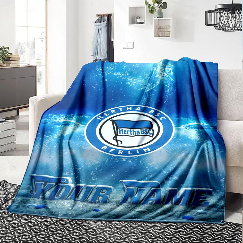 Name Custom Hertha BSC Print Flannel Blanket High Quality Warm Comfortable Cover for All Seasons Perfect for Gifts Home Decor