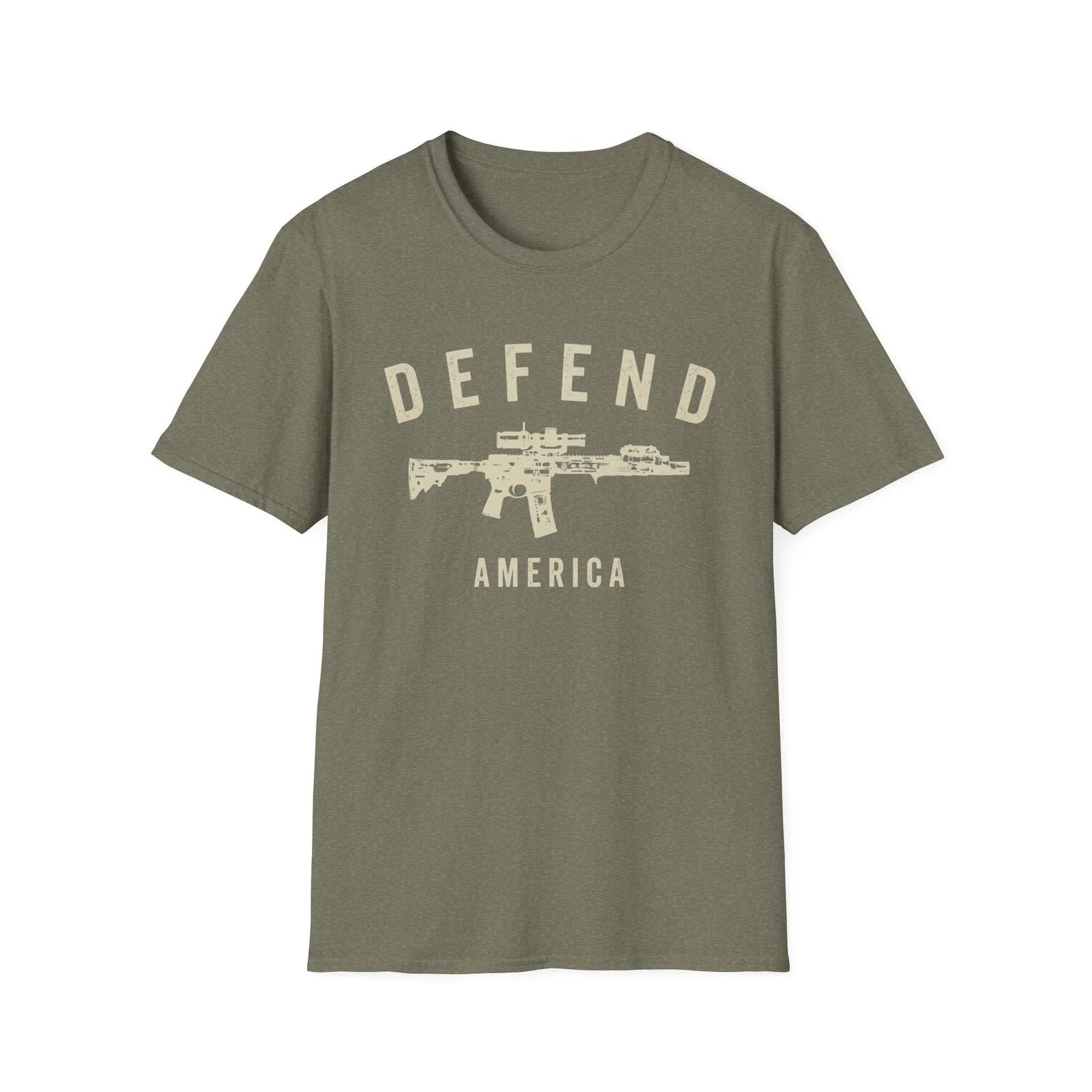 Defend America Rifle T-Shirt Patriotic Flag Outline 2XL