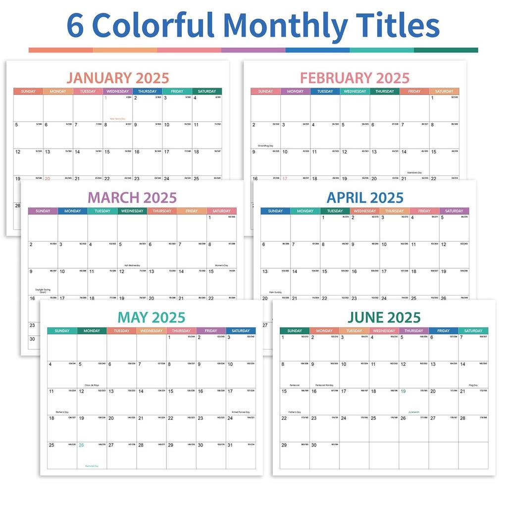 Calendar 2025, Color Calendar 12 Months, Double Coil Spiral Binding Monthly Planning Calendar