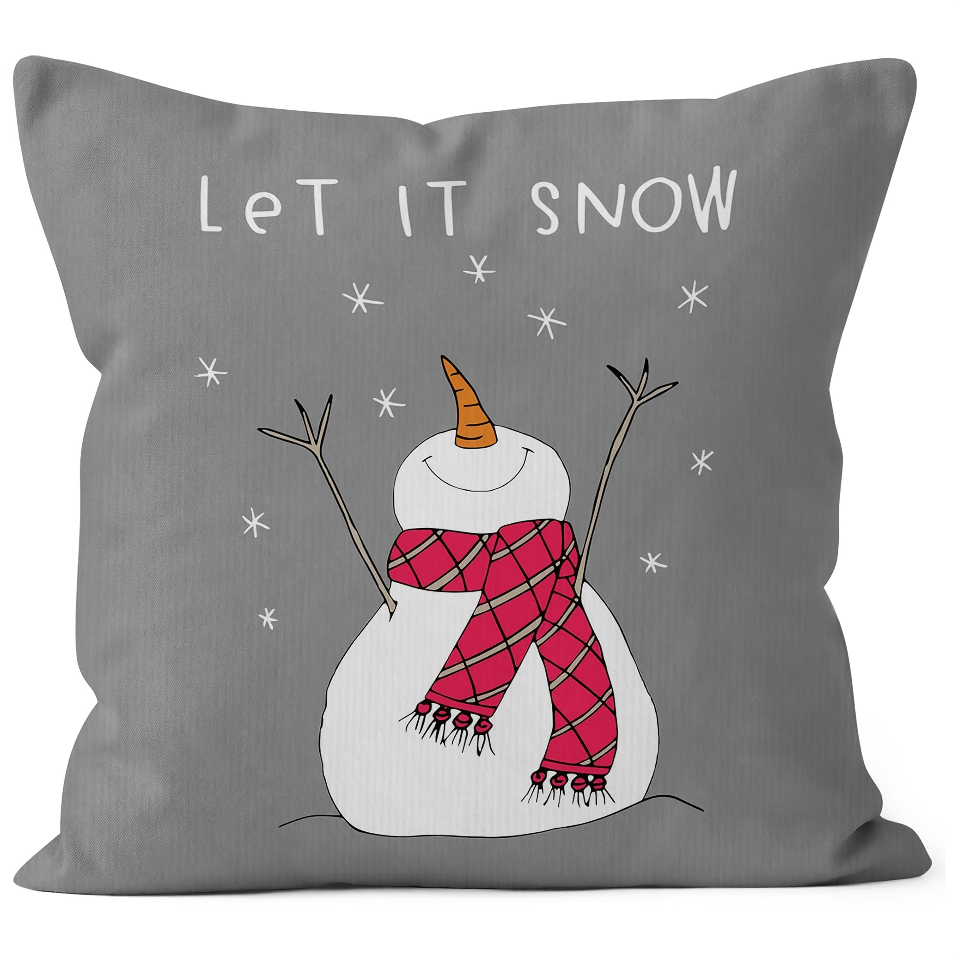 4pc Polyester Christmas Let It Snow Snowman Decorative Pillowcase Throw Pillow Cover, Merry Christmas Snowman Farmhouse 4PCS