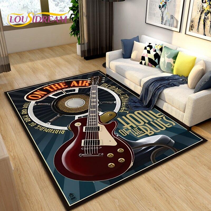 Classical Guitar Electric Guitar Bass Area Rug,Carpet Rug for Living Room Bedroom Decoration,Kids Play Soft Non-slip Floor Mats