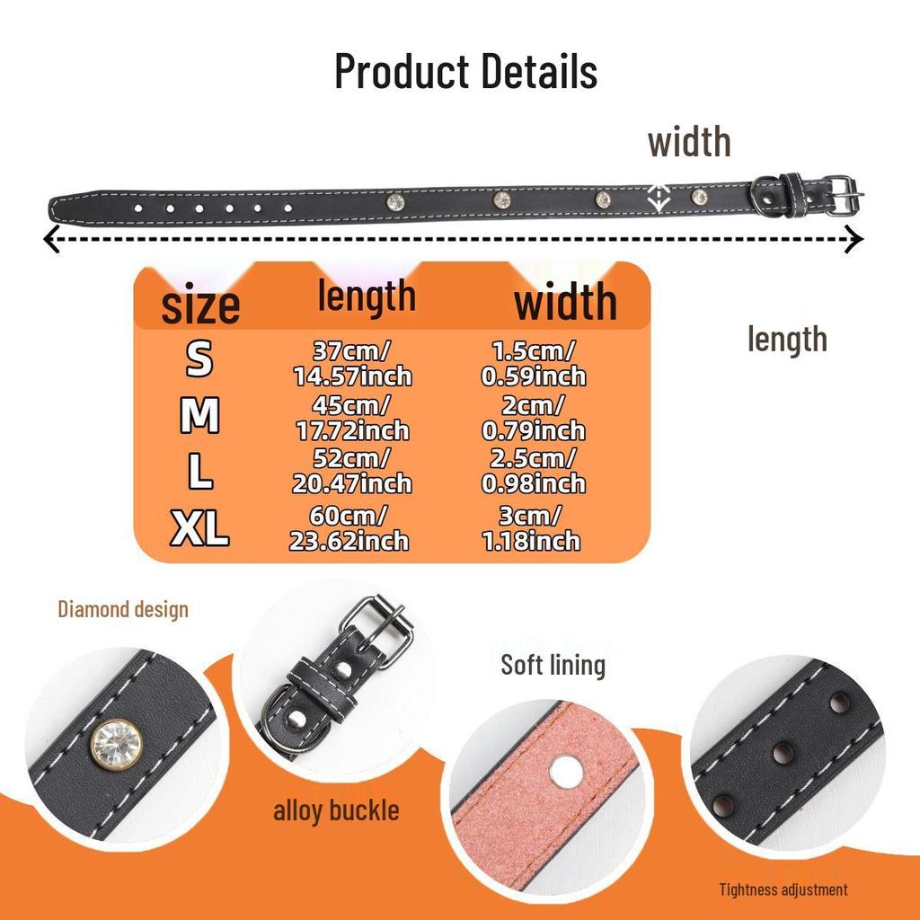 Luxury Diamond-Studded PU Leather Dog Collar - Durable & Fashionable for Outdoor Use