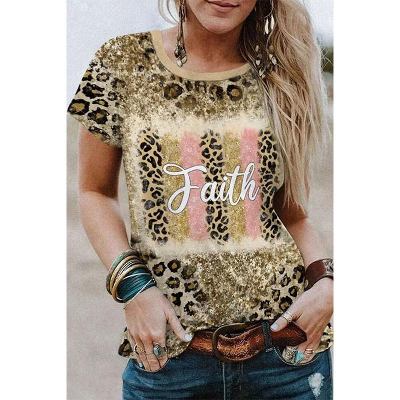 Jesus Cross Leopard 3d Print T-shirt Women Streetwear Short Sleeve T Shirts Harajuku Oversized Y2k Tops Tees Female Clothing
