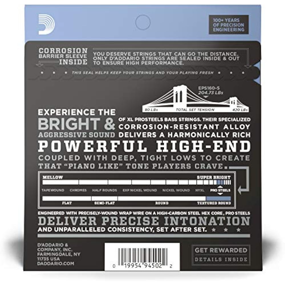 D'Addario Daddario Bass Strings Prosteel Long Scale 5 Strings .045-.135 EPS165-5 [Domestic Genuine]