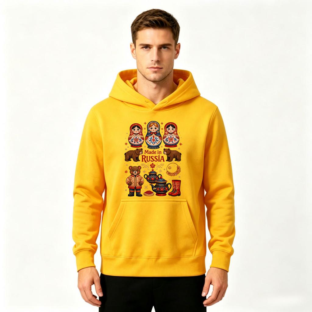 Men's Russia Matryoshka Bear Print Casual Pullover Hoodie Sweatshirt