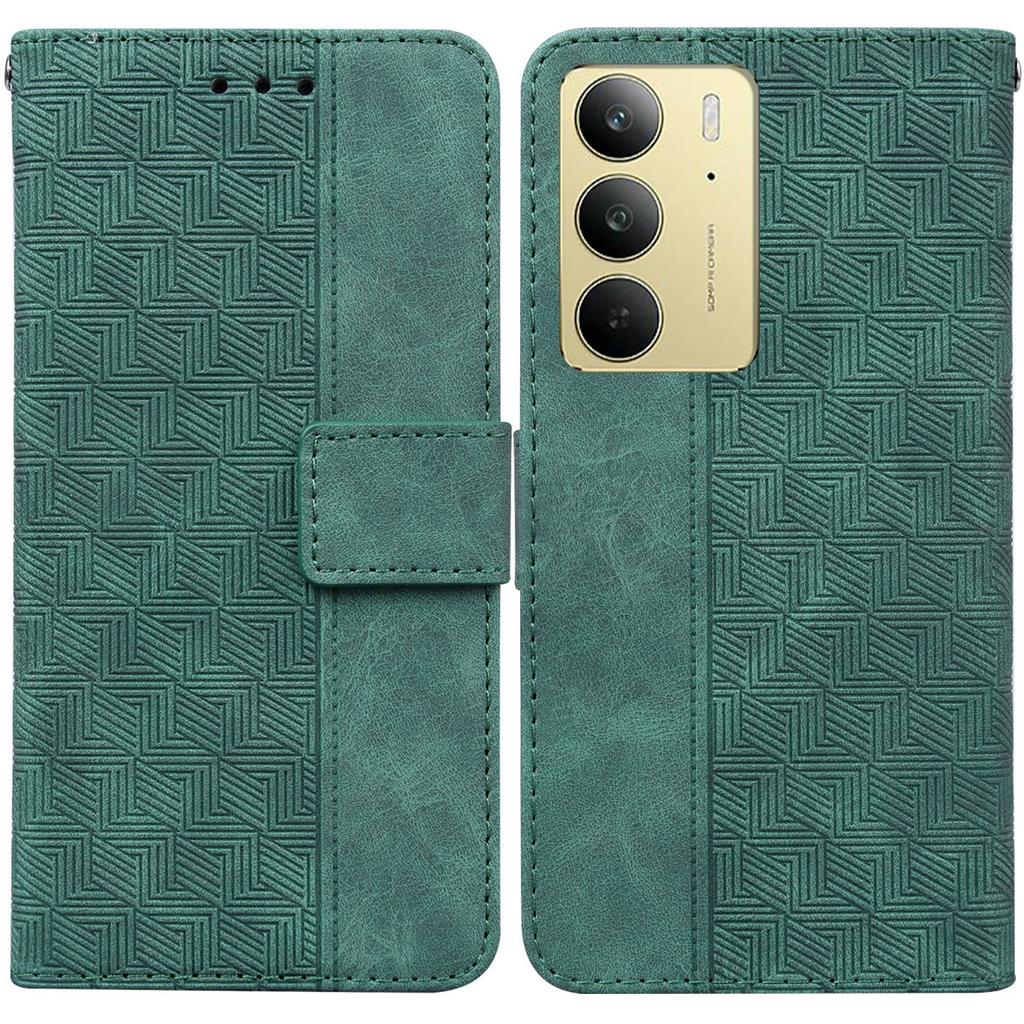 For Realme C75 4G Case Geometry Pattern Leather Wallet Phone Cover with Wrist Strap