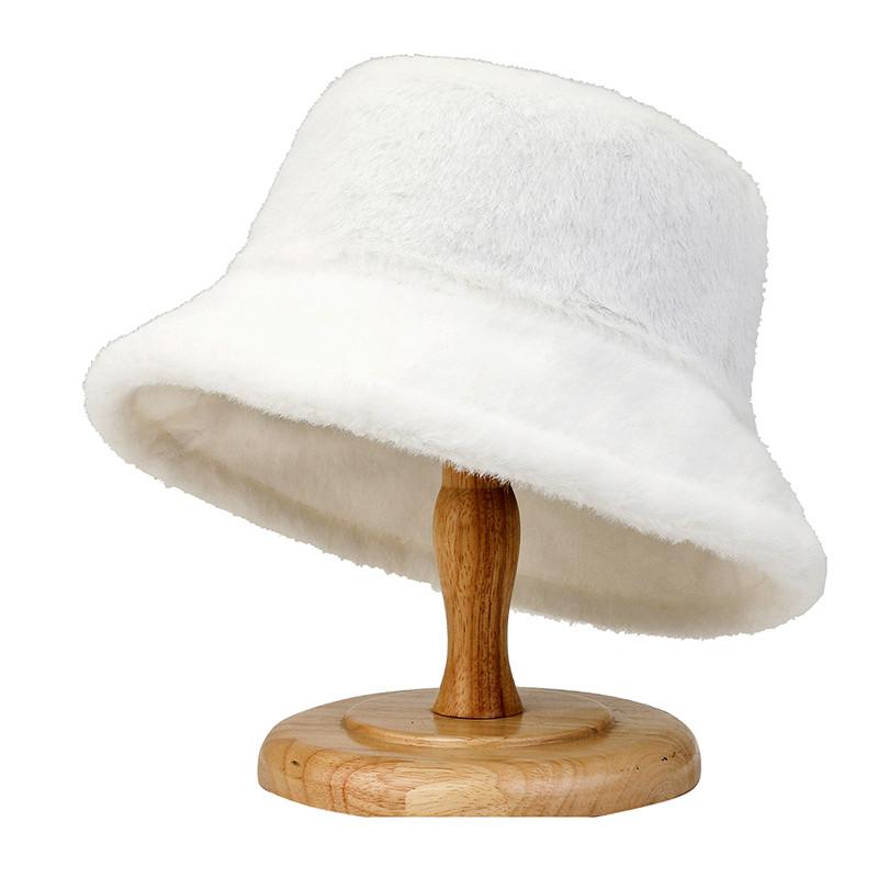 Koreanischer Lamm-Kunstpelz-Eimerhut für Damen, warm, weich, Panamahut, Outdoor-Fischermütze für Damen, einfarbige Beanie-Mütze