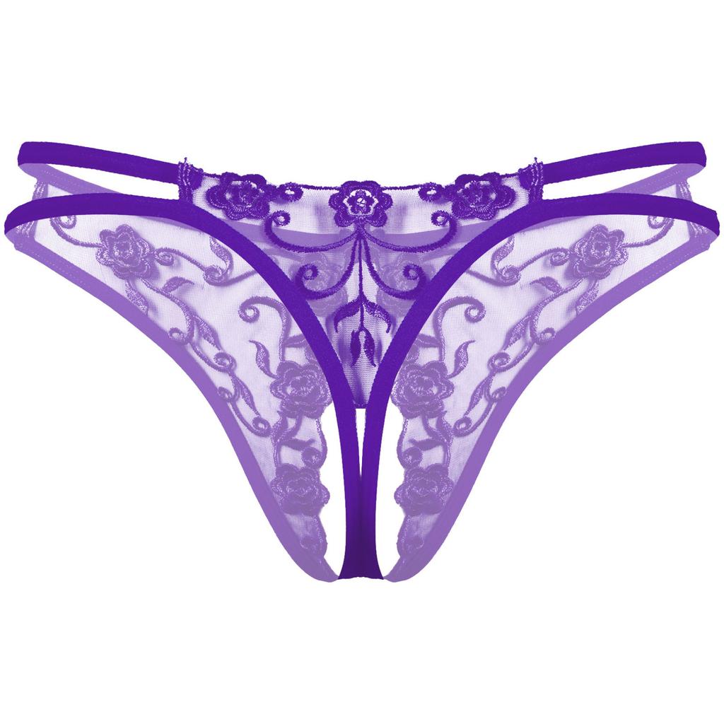 Adult Men Lingerie Briefs Flower Embroidery Lace Thong Underwear