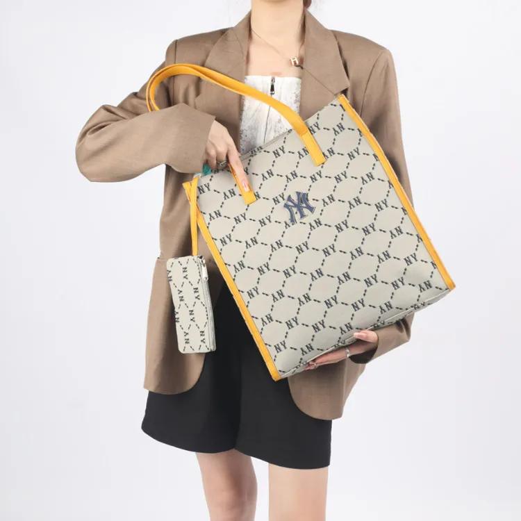 MLB Monogram Polyester Tote Bag , Shopping Bag , Combo Bag , Shoulder Bag , Handbag Regular Unisex Yellow Brown (Unisex) Shoulder Bags