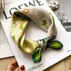 Green floral 100% mulberry silk scarf autumn and winter small square scarf versatile silk scarf temperament Korean silk scarf women
