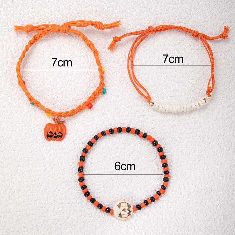 Halloween Pumpkin Skeleton Seed Beads Bracelet Set Gothic Dark Punk Beaded Jewelry for Women