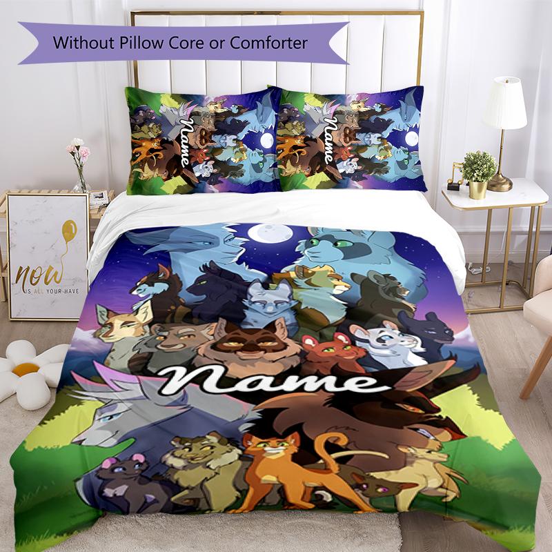 3pcs Custom Name Warriors Cats Bedding Set Duvet Cover Closure Includes 1 Duvet Cover & 2 Pillowcases for All Seasons Bedroom Decor