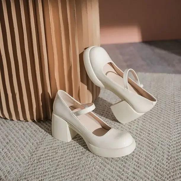 Fashion Pearl with Medium Heels Round Toe Square Gothic Mary Jane Japanese Style Lolita Ladies Footwear Women's Shoes Beau Today on Sale