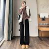 Women's Lambswool Wide-Leg Sweatpants, Autumn/Winter Narrow Straight-Leg, Tall Plus Velvet, Extra Length, Outerwear Cotton Pants.