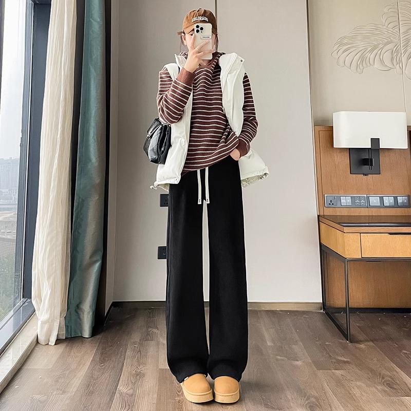 Women's Lambswool Wide-Leg Sweatpants, Autumn/Winter Narrow Straight-Leg, Tall Plus Velvet, Extra Length, Outerwear Cotton Pants.