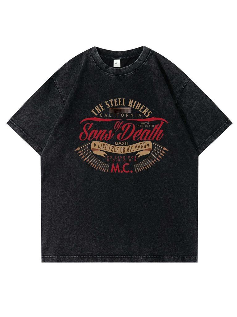 Herren Washed T-Shirt 100% Baumwolle Lockeres Drop-Shoulder-Design Geeignet für Outdoor und Sommer