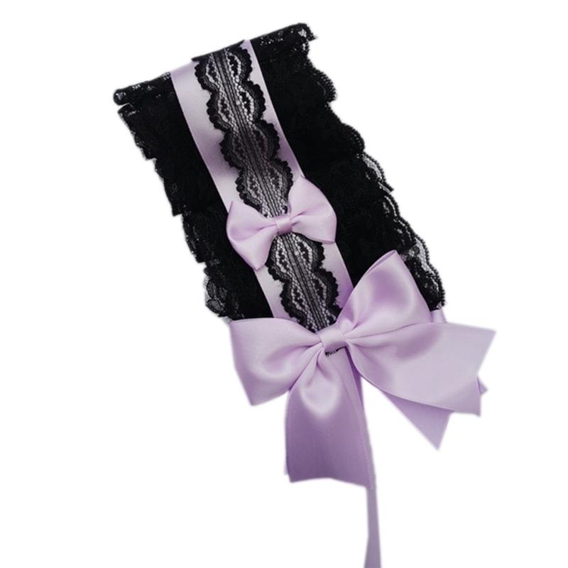 NEW Lolita Ruffled Headband Sweet Star Embroidery Lace Ribbon Bow Hairband with Hairpins Anime Maid Cosplay Headdress