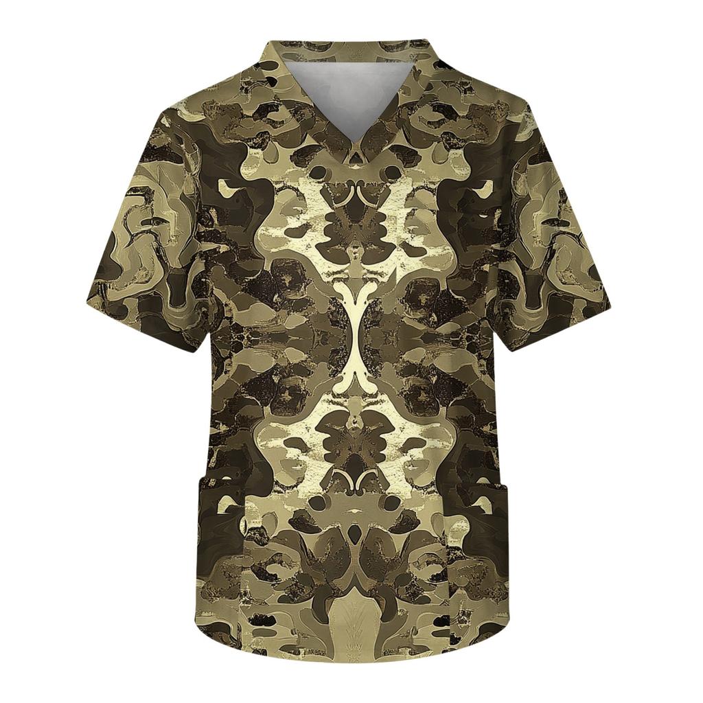 Men's Casual Short-Sleeved V-Neck Printed Front Pocket Top