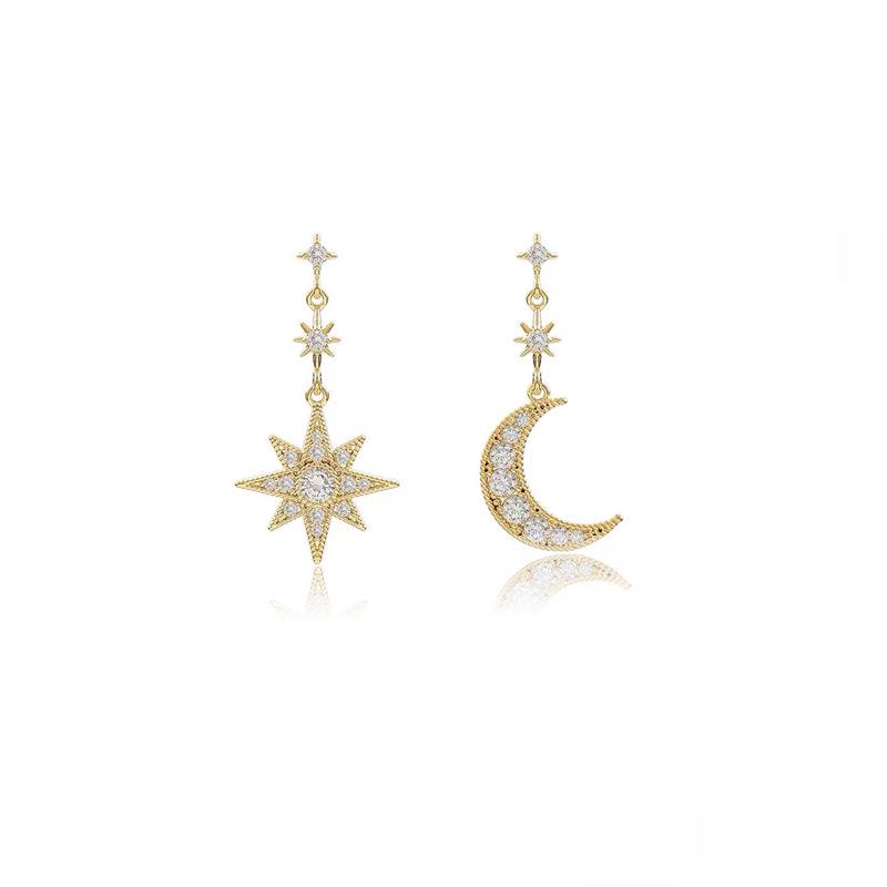 

Асиметричні сережки-зірки та півмісяці зі срібла S925 - Елегантний корейський дизайн