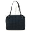 CHANEL CC Mark logo chocolate bar Tote Bag Shoulder Bag cotton / Leather Black