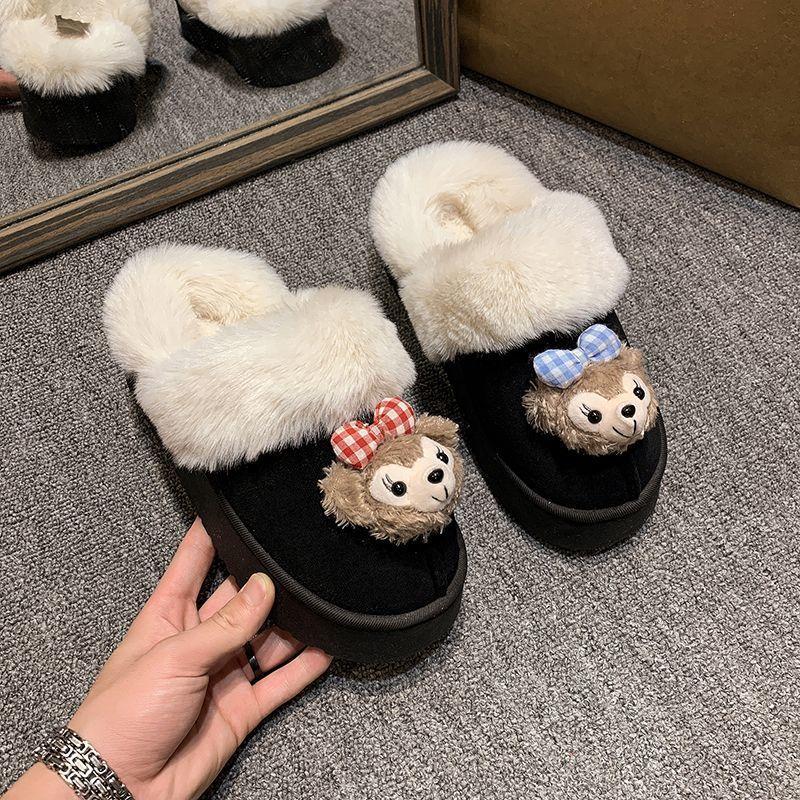 2025 Winter New Cute and Comfortable Bag Head Slippers Women's Fashion Versatile Thick Bottom Heightening Cartoon Women's Cotton Slippers