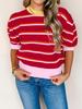 Women's Casual Striped Patchwork Short Sleeve Round Neck Sweater
