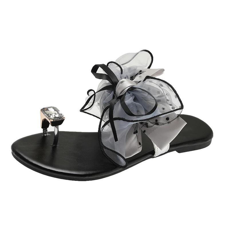 Boty pro ženy Nová móda Léto Venkovní Lehké Kulatá špička Jednobarevné Mašle Sada Špička Ploché Plážové Žabky Zapatos De Mujer