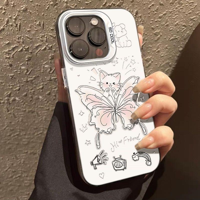 Butterfly puppy applies to Apple 11promax11 mobile phone case 11iphone11 cartoon 11 colored silver 11xr11xs