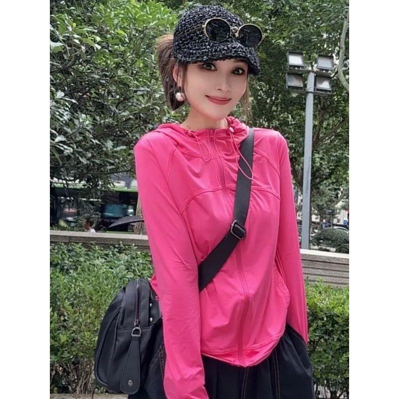

Ice Cool High Elastic Hooded Sun-Proof Top Women s 2024 Summer New Arrival Fashion Leisure Outdoor Tourism Quick-Drying Short Coat Black M(102-115)