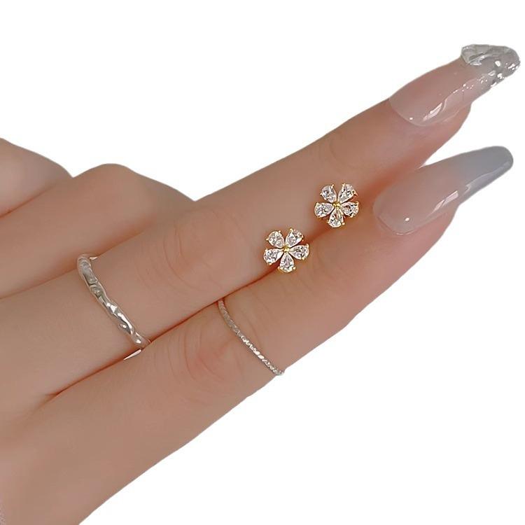 S925 Silver Needle Mini Flower Earrings, Diamond Earrings, Small Ear Bone Studs