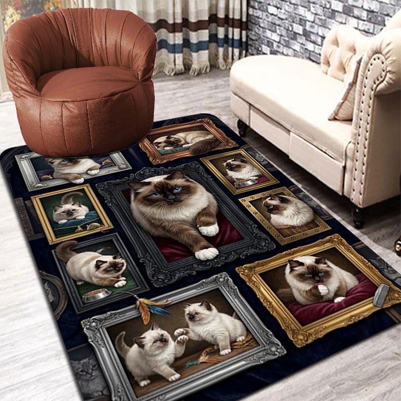 Cat Portraits Pattern Rug Floor Mat for Living Room or Bedroom Soft and Comfortable Carpet a Gift for Birthday and Holiday.